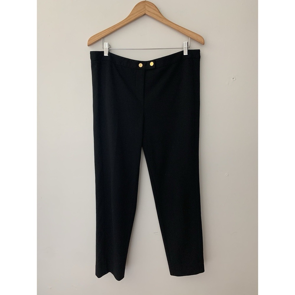 Tory Burch Black Pant XL Straight Leg Gold Buttons Stretch Quiet Luxury